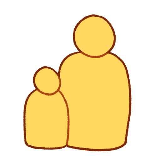 A simple emoji yellow figure, with a smaller emoji yellow figure on the left side of them.